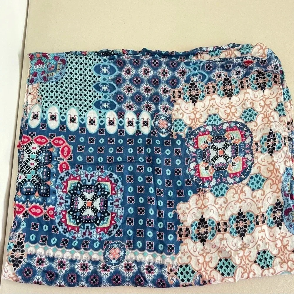 Chico's Infinity Scarf Geometric Print Blue Multicolor 35
